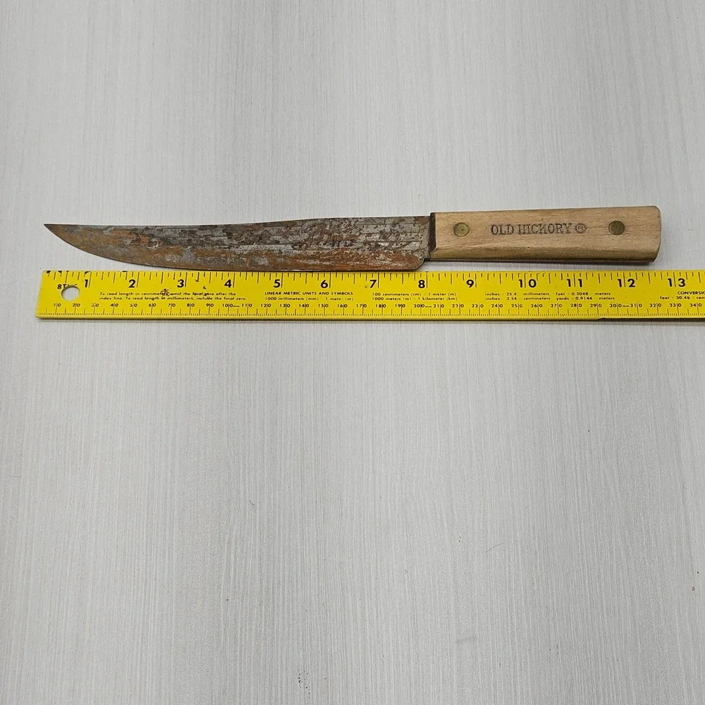 Vintage Old Hickory Butcher Knife Carbon Steel Wood Handle 8 Inch Blade USA